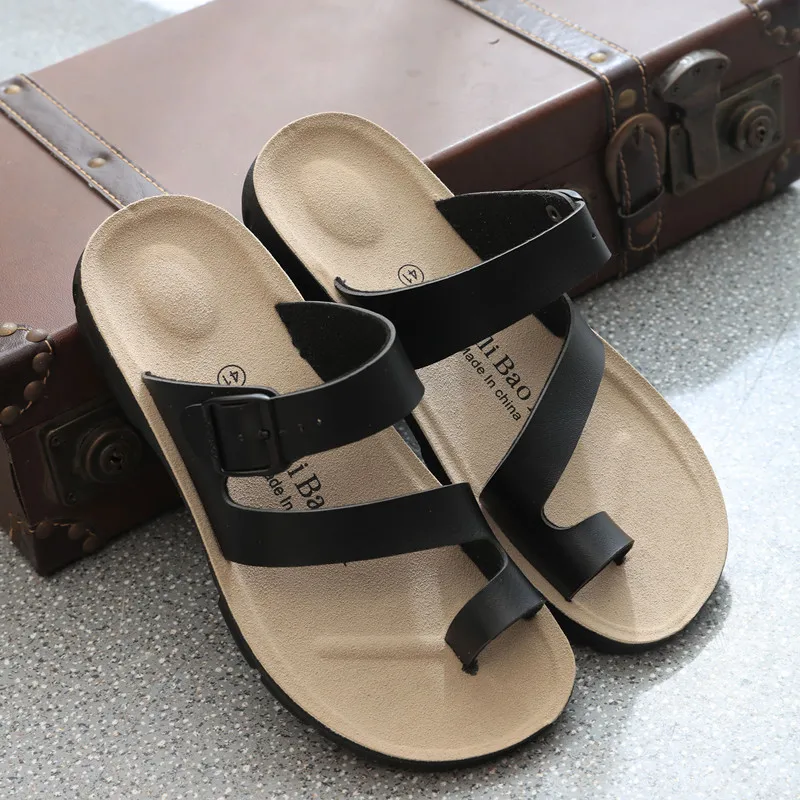 

2020 New Men Casual Slip on Beach Slides Hot Summer Cork Slides Slippers Flats with Flip Flops Shoe Plus Size 35-44 Black White