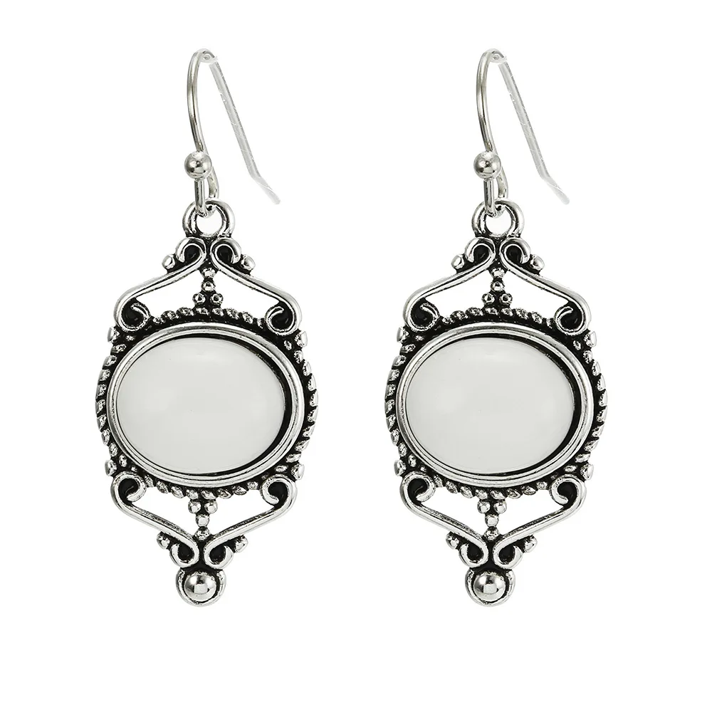 1 пара Boho Стиль Лунный Камень Висячие серьги для женщин серебряные пластины праздничные ювелирные изделия ретро модные подарки для валентинки