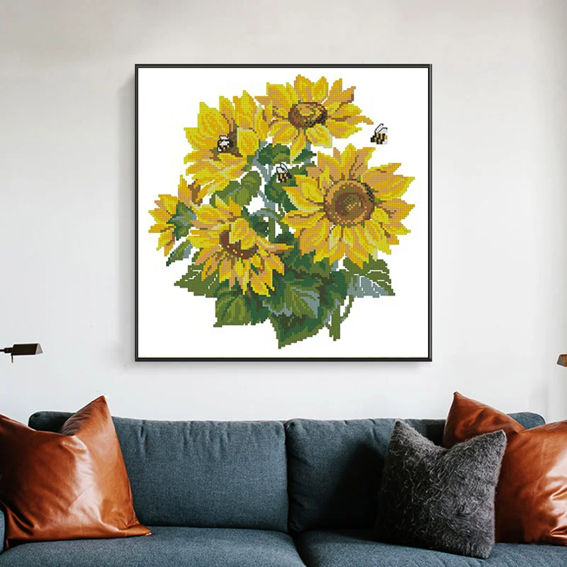 Sunflower Counted Cross Stitch Kits Printed Canvas Embroidery Needlework Sets 11CT 14CT DIY Handmade Crafts Home Decor Paintings