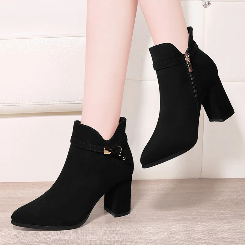 

Chunky High Heel Shoes Spring And Autumn 2019 New Style Versatile Online Celebrity Thin WOMEN'S Boots Winter Short Boots British