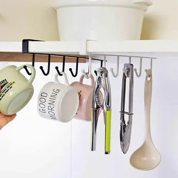 

Hanger 6 Hook Cup Holder Cabinet Shelf Organiser Mug Rack Under Kitchen Wardrobe