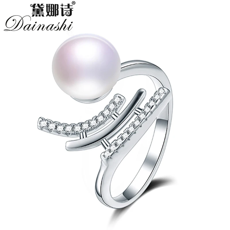 Dainashi, 925 пробы, серебряное, Кристальное, циркониевое, регулируемое кольцо, вечерние, подарок, Настоящее, пресноводное, культивированное жемчужное кольцо, хорошее ювелирное изделие