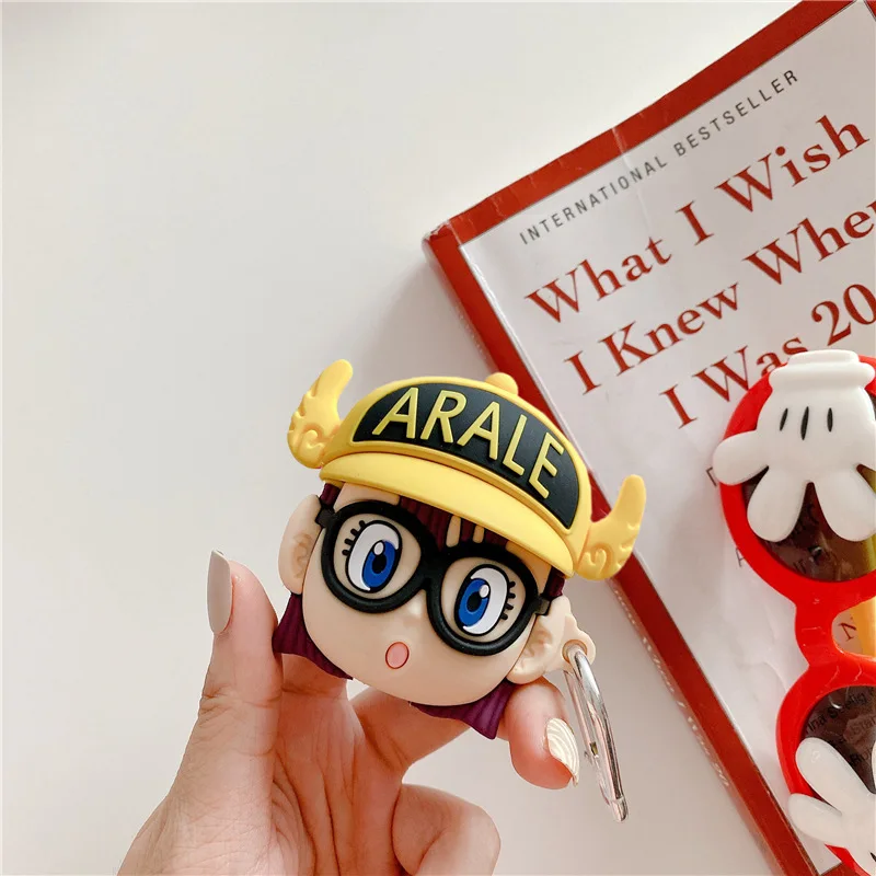 3D мультфильм прекрасный Arale наушники чехол s для AirPods 1 2 Bluetooth гарнитура зарядная Коробка Чехол для наушников силиконовый чехол с крючком