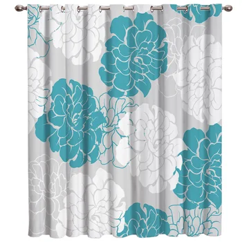 

Japanese Chrysanthemum Blue Window Treatments Curtains Valance Living Room Bathroom Kitchen Floral Fabric Drape Home Decor