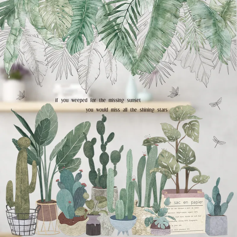 

25 Pattern Green Leaves Wall Stickers for Bedroom Living Room Kitchen Cartoon Animals Kids Room DIY Vinyl Wall Decals Door Mural