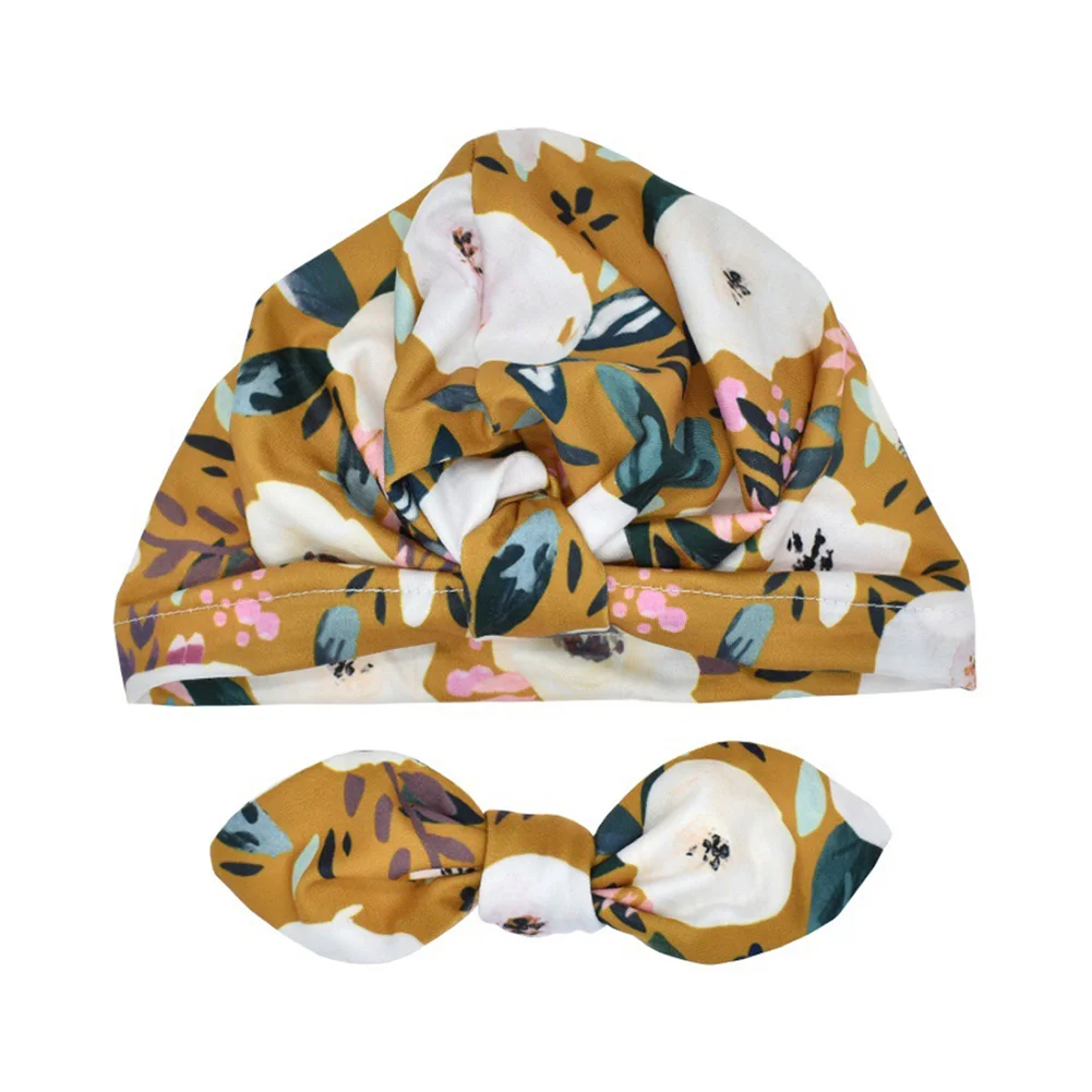 Осень Кепки весна Beanies turban аксессуары для новорожденных и малышей подарок с милыми заячьими ушками; детская шапка; шапка в Цветочный принт удобные бантом, Детские футболки для девочек