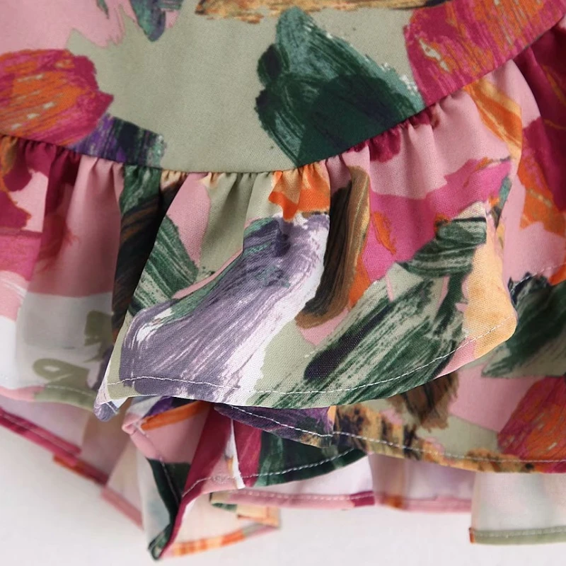 Женская милая тропический цветок листья печать плиссированные оборки мини юбка faldas mujer женский эластичный пояс юбка со шнуровкой QUN403