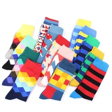 Забавные подарки мужские новые носки из чесаного хлопка компрессионные хип-хоп Повседневные в английском стиле новинка подарок цветные толстые полосы