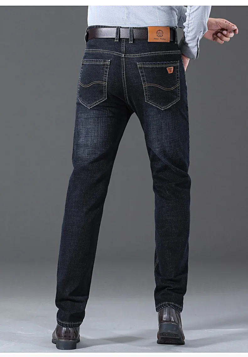 2022 New Office Business Jeans Men Classic Style Blue Black Cotton Stretch Straight-leg Denim Pants Male Brand Trousers regular jeans