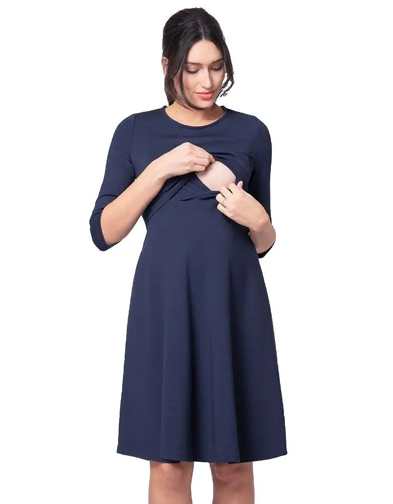 

2019 Autumn Europe And America Elegant WOMEN'S Dress Dyeing Half-sleeve Shirt Crew Neck Big Hemline-Shape Nursing Dress