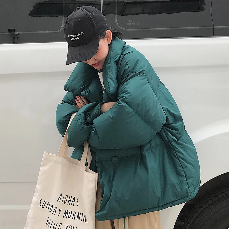 Greatest RICORIT Winter Jacket Women Solid Color Stand Collar Down Coat Loose Parkas Korean Female Oversized