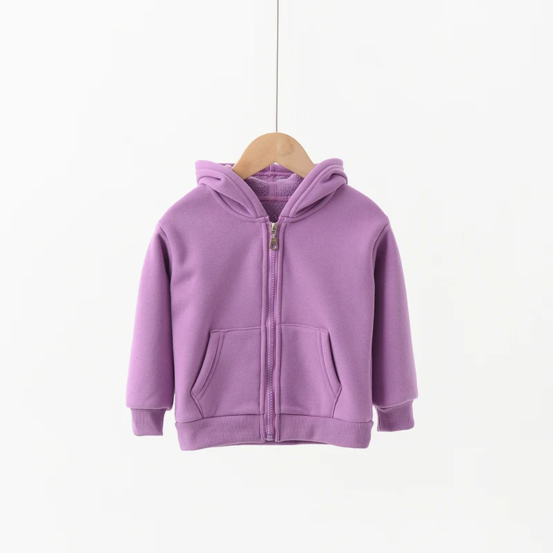 purple Новая модная флисовая куртка для мальчиков и девочек; сезон весна-осень однотонная милая мягкая куртка с капюшоном для девочек; От 2 до 11 лет верхняя одежда для детей; пальто; BC853 - Цвет: purple