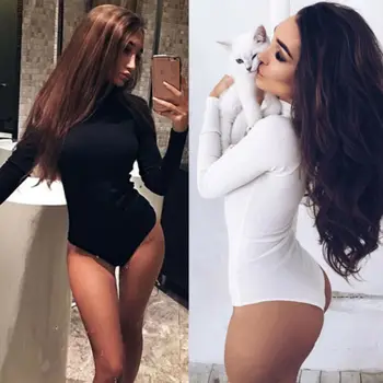 

Womens Long Sleeve Rompers Spring Jumpsuits Sexy Bodysuits Stretch Leotard Bodycon Tops