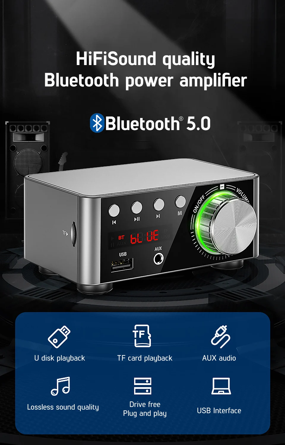 AIYIMA TPA3116 Bluetooth 5,0 HiFi усилитель звука 50Wx2 стерео цифровой усилитель мощности класса D домашний усилитель поддержка AUX TF MP3 плеер