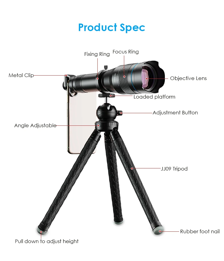 APEXEL HD 60X металлический телескоп объектив телефон камера Супер телефото Монокуляр+ Выдвижной Штатив для iPhone huawei все смартфоны