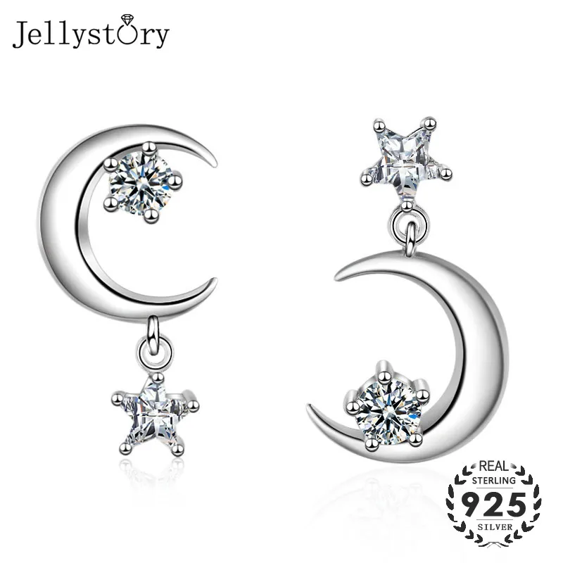 Jellystory 925 Серебряные модные висячие серьги с цирконием драгоценные камни звезда в форме Луны Ювелирные серьги для женщин подарок на свадьбу