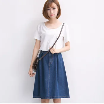 

Blue Midi Denim Skirts Women Button Jeans Skirts Summer Korean Vintage Long School Skirt Sexy Skirt Wrap Plus Size Elastic Waist