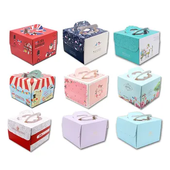 

Portable square birthday cake box 6 8 to 10 "one-time box cheese mousse small west household packaging
