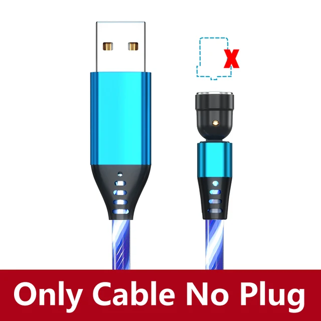 AUFU LED Flowing Light Charging Magnetic USB Cord Glow Type C Cable Magnetic Cable Micro Charger Cable for iPhone Huawei Samsung Blue Only Cable