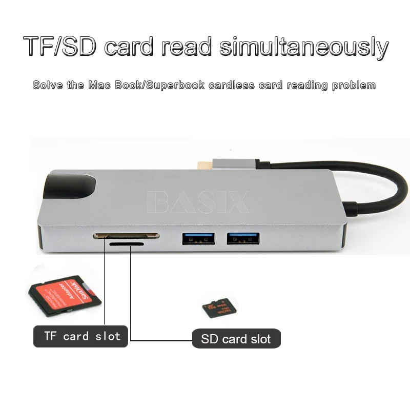 BKSCY Тип C концентратор на кабель HDMI VGA Gigabit Ethernet Lan RJ45 адаптер для Macbook Pro USB 3,0 PD порт кардридер USB-C концентратор