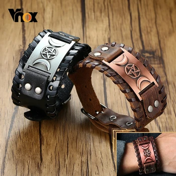 

Vnox Charm Wide Leather Bracelets for Men Punk Braided Rope Wrap Bangle Male Wristband Retro Viking Christmas Gifts Jewelry