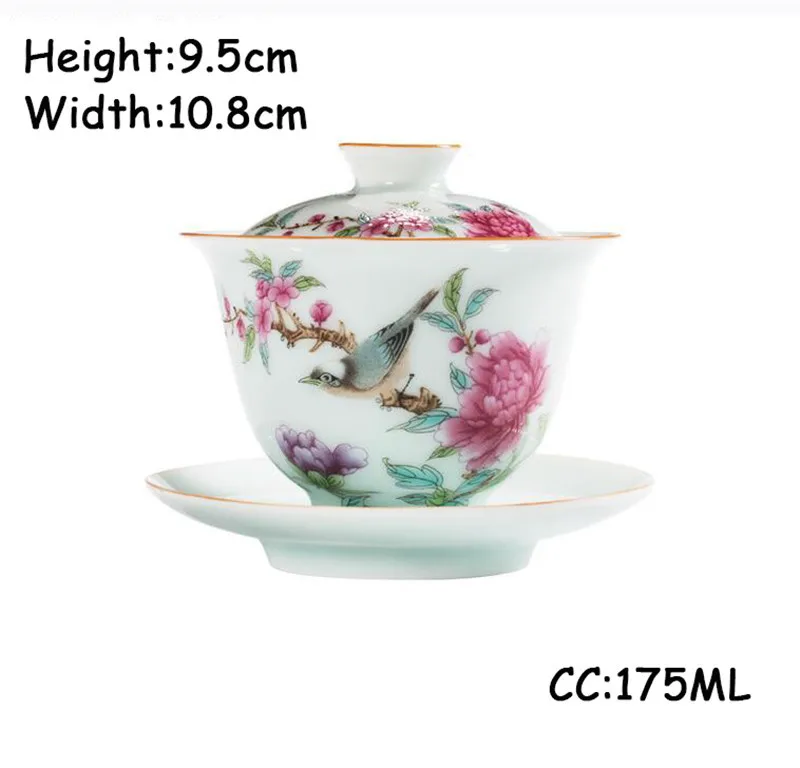 175ml arte pássaro gaiwan cerâmica porcelana flor