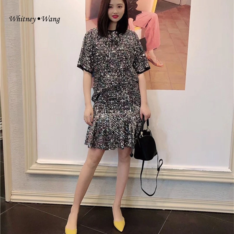 WHITNEY WANG блузки 2020 Весенняя модная уличная шикарная блузка с блестками женская