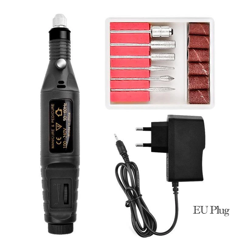 EU Plug Black KALIBUR электрическая дрель для ногтей, набор для удаления геля для ногтей, аппарат для маникюра, набор инструментов для дизайна ногтей, ручка для педикюра, пилочка для ногтей, шлифовальные ленты - Цвет: EU Plug Black