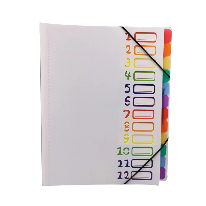 Newly A4 12 Pages File Folders Rainbow Document Holder Organizer with Slash Pockets PP Material MK