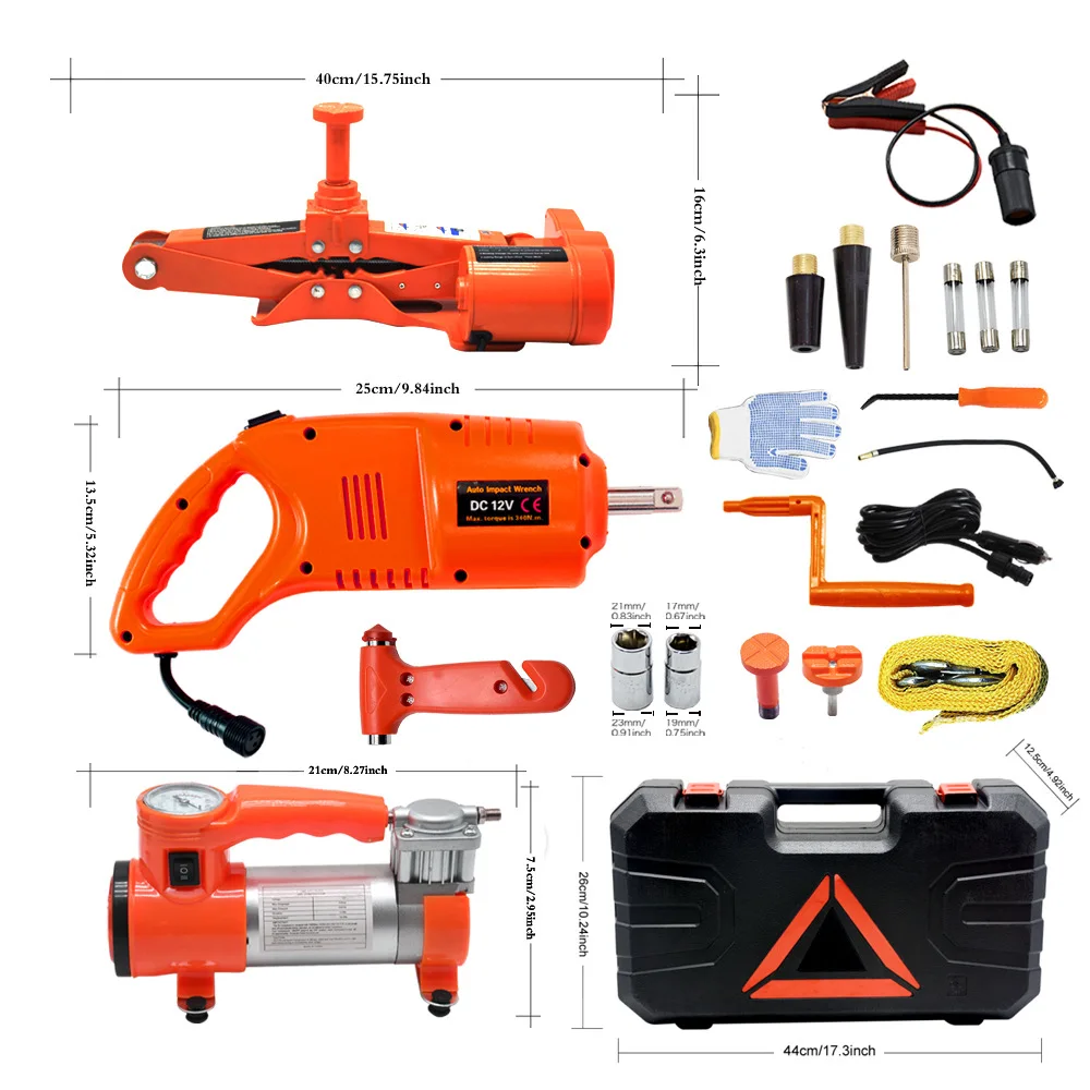 12v 3t Jack Car Electric Jack Set (jack + Electric Wrench + Air Pump