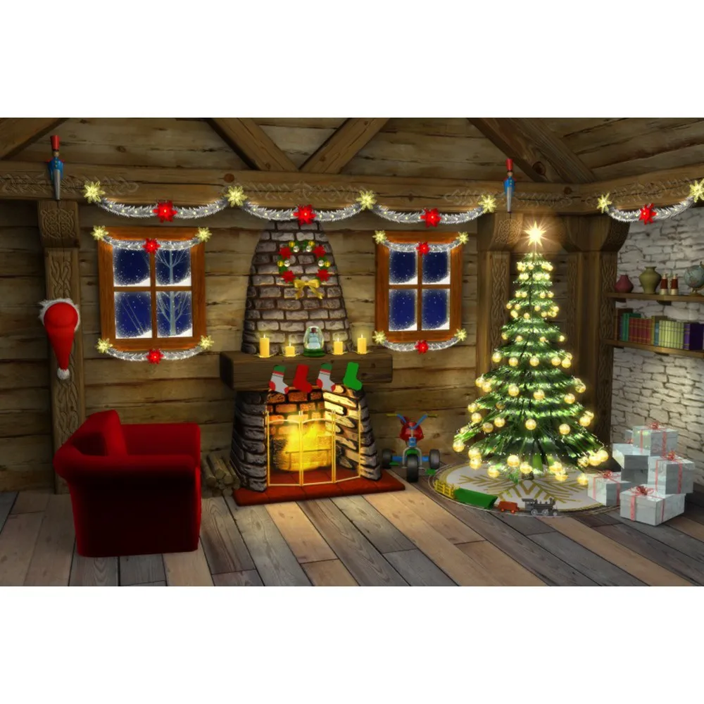 Yeele Christmas Tree Fireplace Bell Light Candle Interior Deco Photography Backgrounds Photographic Backdrops for Photo Studio - Цвет: NBK00156