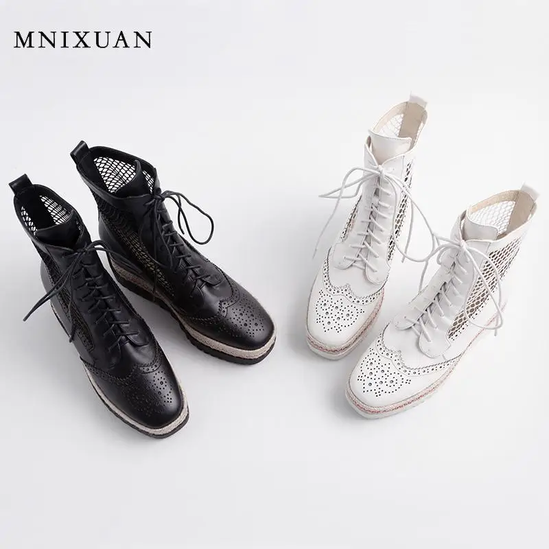

MNIXUAN High quality Bullock Martin Boots women shoes 2019 new real leather square toe platform ankle boot Increased short boots