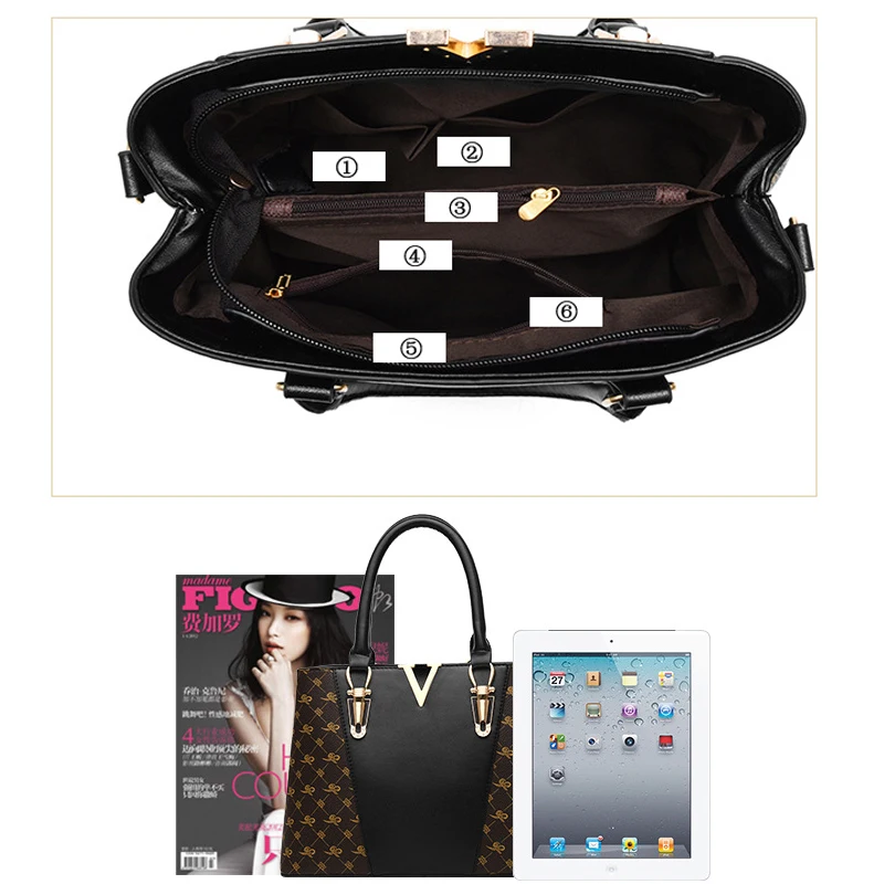 2-Piece Leather Handbag Set for Women - Designer Ladies Tote Shoulder Bag Set - Luxury V Bags image 4