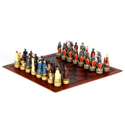 War-themed Chess Set Genghis Khan Vs. Russia-32 3D Figures, Carved and Painted Chess Pieces, with Embossed Board Table Game