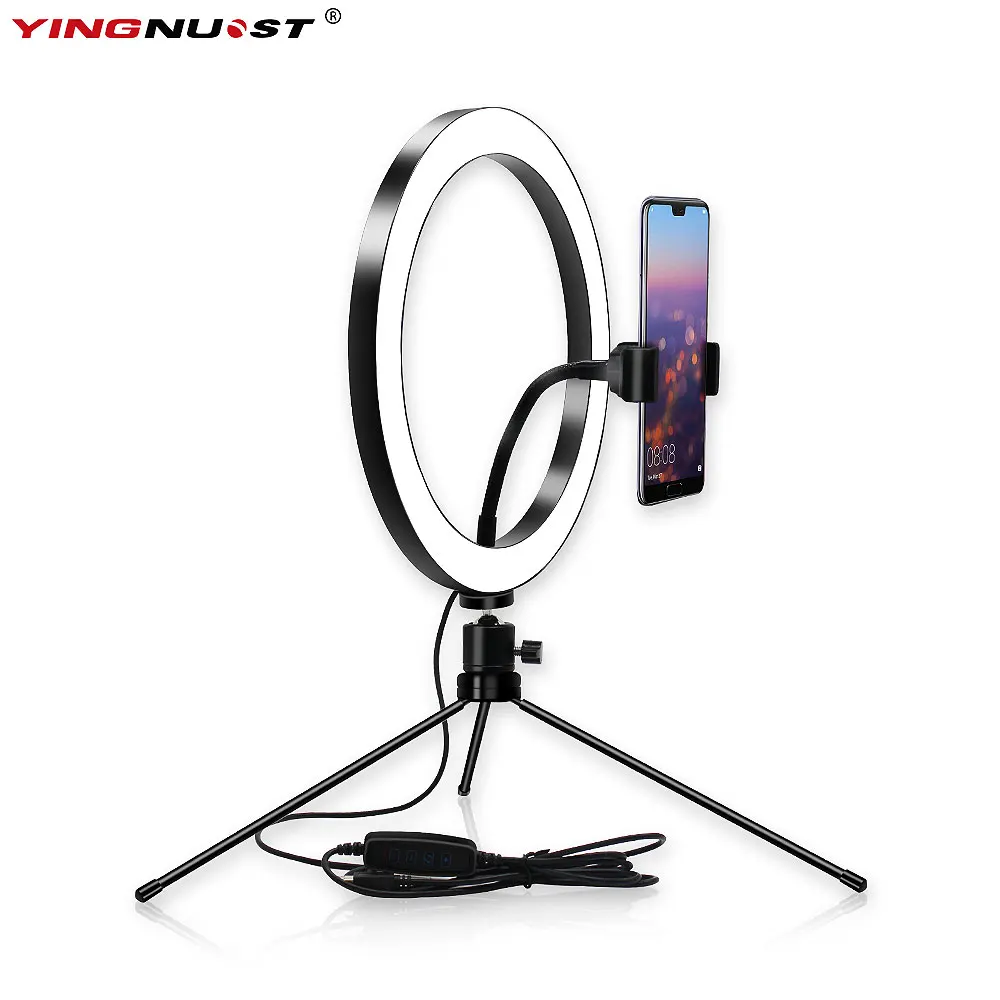 

Dimmable LED Selfie Ring Light 8'' 10'' 26cm Ring Lamp For Makeup Lighting Beauty Room Table Tripod Living Broadcast USB Plug