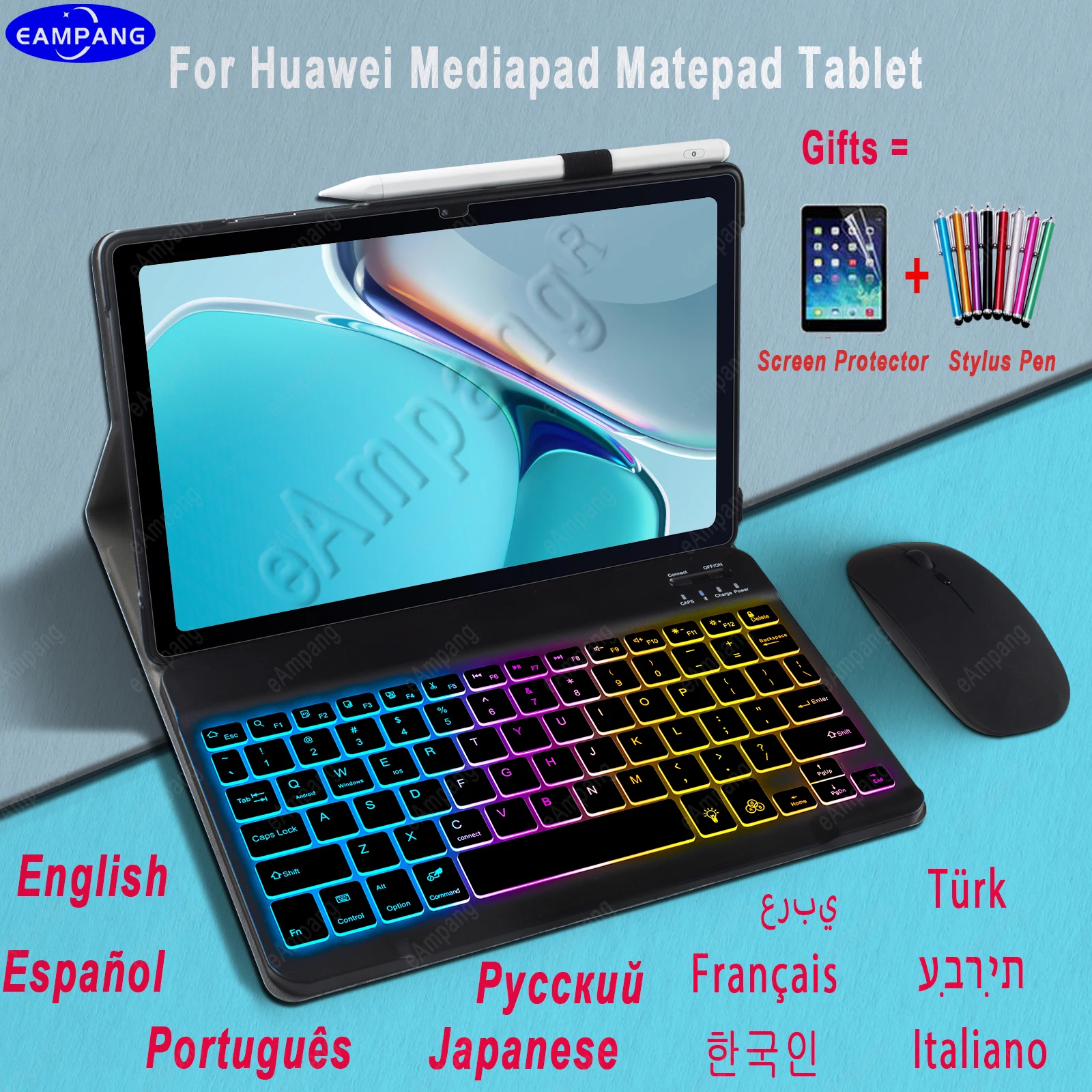 Backlit Keyboard Case Mouse For Huawei MatePad 11 10.4 Pro 10.8 T10s MediaPad T5 M5 10.1 M5 M6 10.8 Portuguese Russian Spanish A