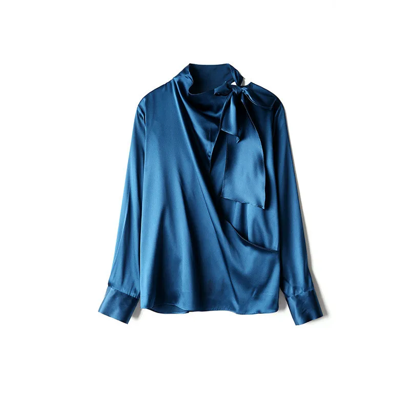 Blusas Femininas Elegante 95% натуральный шелк корейская модная одежда женские Топы с бантом однотонные женские рубашки дизайнерские высокое качество