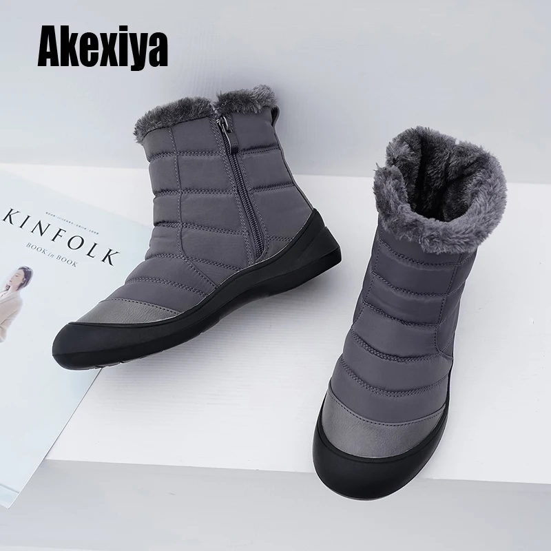 

Big size 36-41 New warm snow boots women zipper platform boots solid color waterproof mid calf thick fur winter boots k561