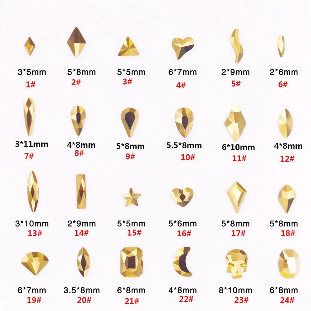 

24 kinds 50pcs 3D Nail Art Decorations Rhinestones Crystals Gold Horse Eye/Waterdrop/Diamond charms stone/gems Nails Accessories