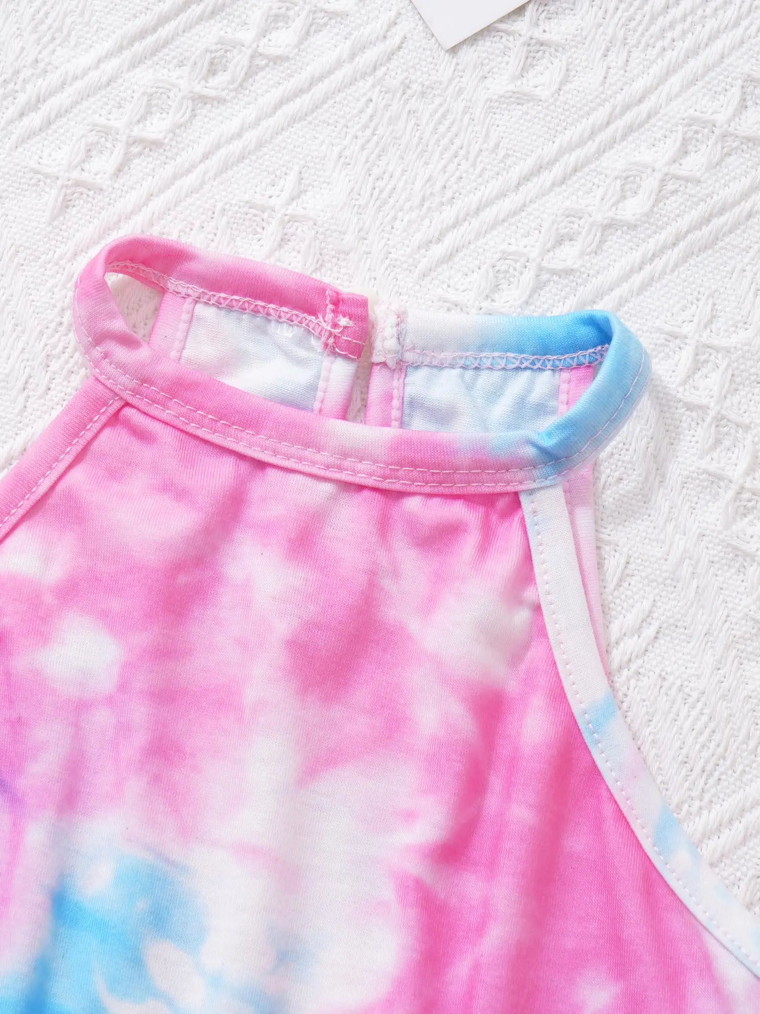 Kids Girls Tie Dye Print Sport Suit Halter Neck Sleeveless Crop Vest Tops and Pleated Skirt Set for Gym Tennis Dance Workout
