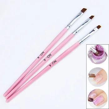 

3Pcs Pink Row Dotting Dot Builder Flat Painting Crystal Carving UV Gel Nail Art Acrylic Polish Tips Pen Brush Manicure Tools Set