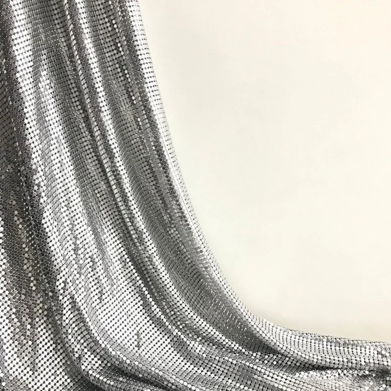 Tela de malla de Metal plateado con lentejuelas tela met lica para costura DIY vestido de Venta de cadena de bolas online