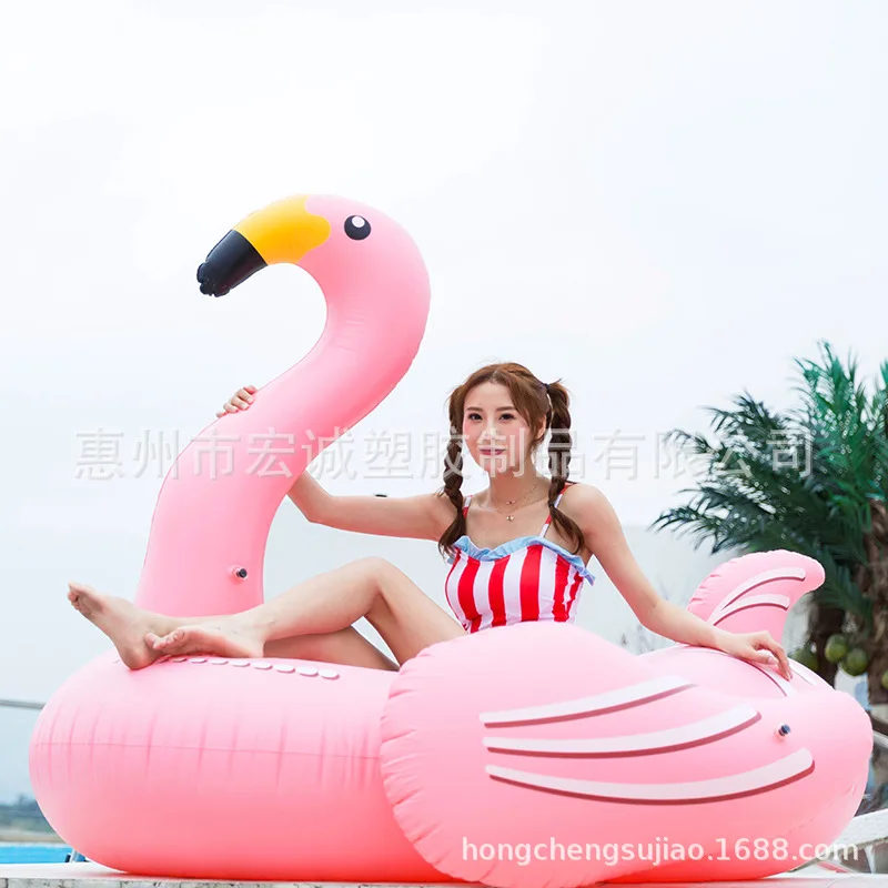 Currently Available Wholesale Hot Selling 150CM Sleeping Beauty Pink Flamingo Floating Row Riding Water Inflatable Floating Bed