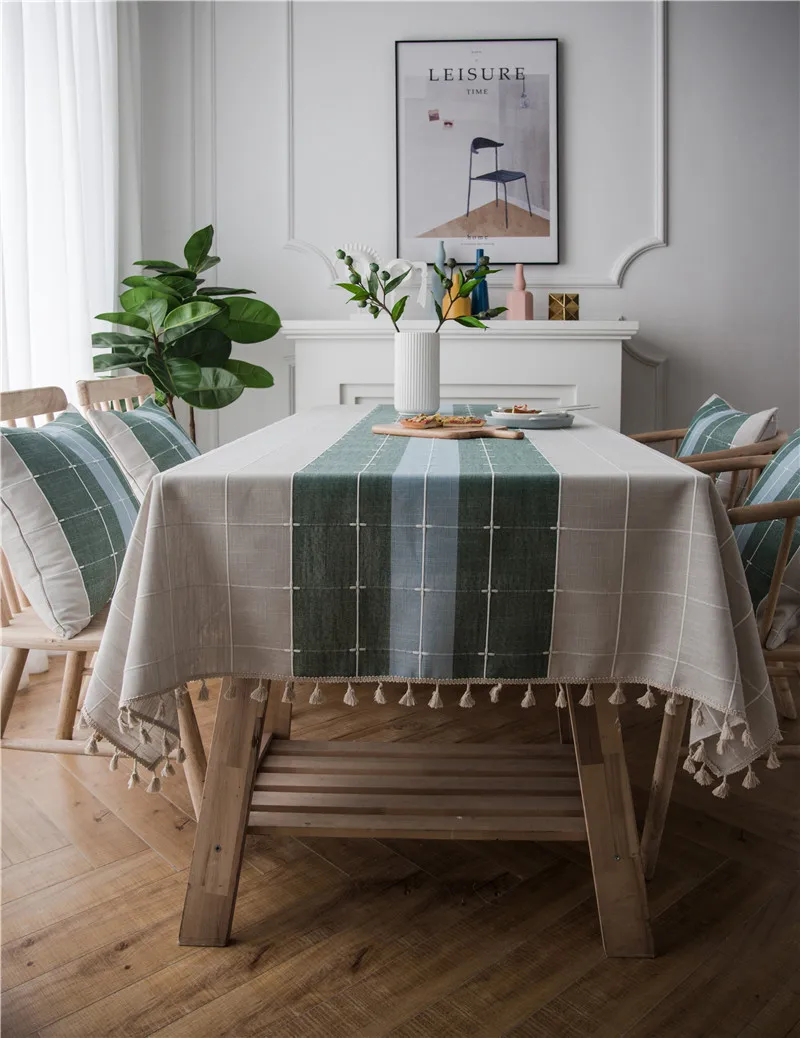 Skup W trzech odcieniach Plaid dekoracyjne obrus lniany z pomponem wodoodporna olejoodporne zagęścić prostokątny ślub jadalnia herbata obrus