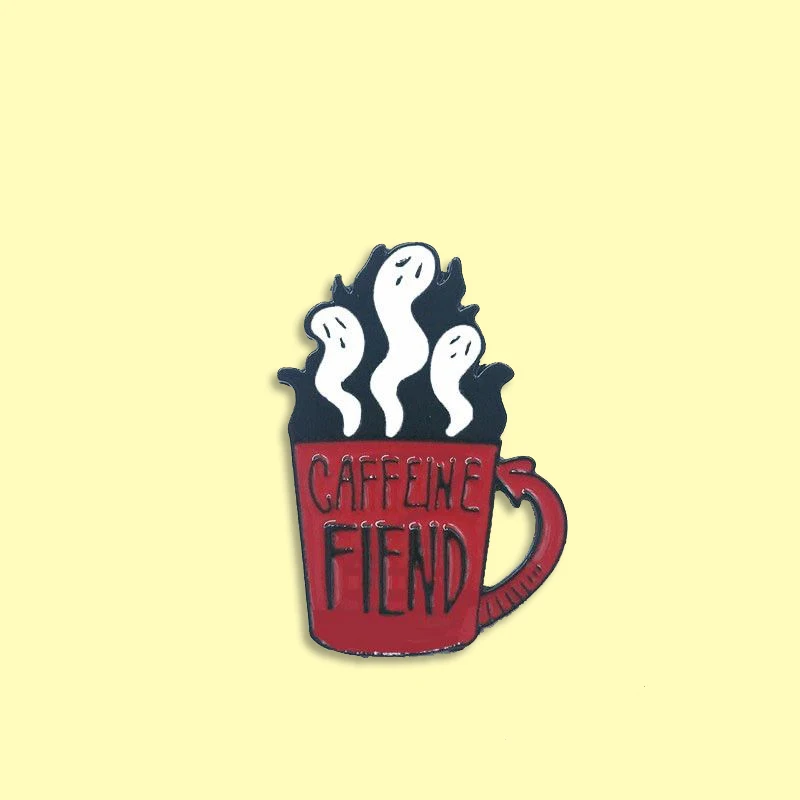 Эмалированная заколка с кофеином Fiend красная чашка призрак брошь на рюкзак