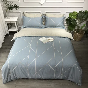 

2020 New Checker Design Cotton Sanding Fabric Bedding Set Quilt Cover Queen Size King Size Duvet Cover Set