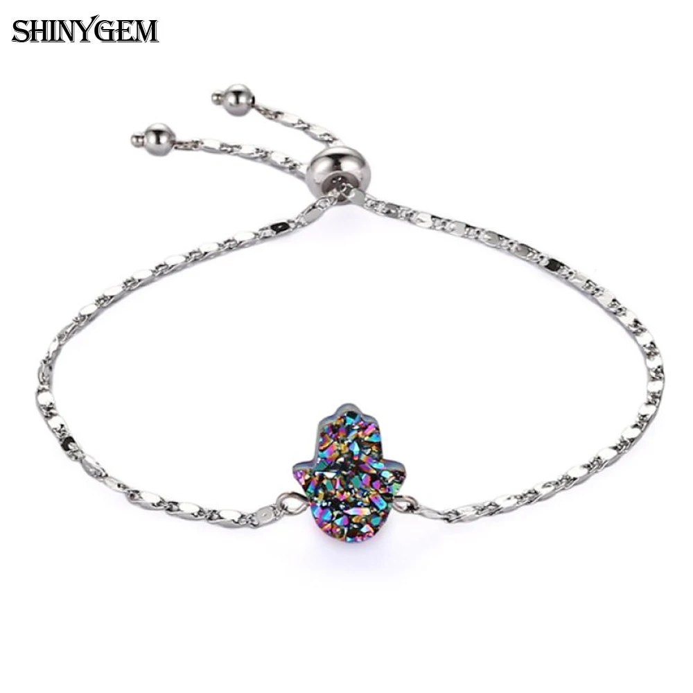 ShinyGem Fatima ручной Кристалл Регулируемые браслеты с шармами посеребренные звенья