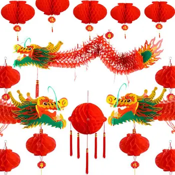 

2020 Chinese Dragon And Red Lantern Set Spring Festival New Year Lantern Mid-Autumn Festival Wedding Decoration 14PCS