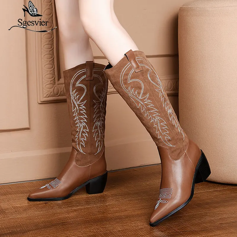 Sgesvier dropship Big Size 34-46 winter Shoes Woman western Boots Female Shoes chunky heels riding Knee Boots shoes Women