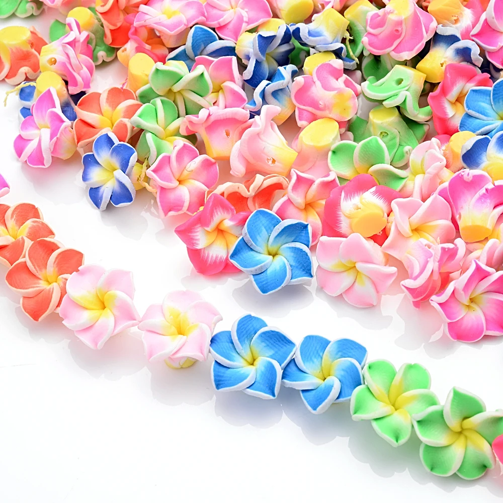 15mm Small Polymer Clay Plumeria Frangipani Flower Beads Multicolor Mixed 20pcs/lot Diy Bracelet Hawaii Jewelry Craft Making polymer clay beads